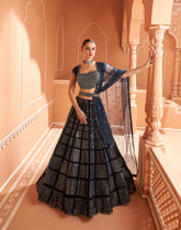 Bollywood Royal Blue embroidered lehenga with Shimmer Silver Embroidery | Bollywood Lehenga | Brides maid Lehenga.